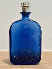 Vintage Bicchielli Argento Cobalt Blue Glass Bottle with Silver and Cork Stopper picture