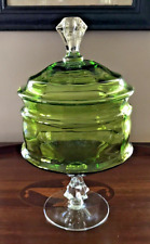 Vintage 1960's MCM Green Art Glass Pedestal Covered Candy Dish 11.5