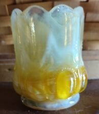 DEGENHART Yellow Slag Glass Beaded Oval Toothpick Holder Vintage Excellent picture
