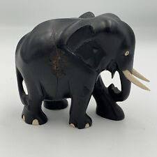 Vintage Black Ebony Wooden Hand Carved Elephant Statue Figure 4.5” picture