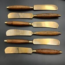 Antique Rosewood Bronze & Wood  Set of 6 Butter Knife Spreaders Thailand Rare  picture