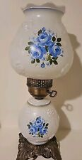 Gone With The Wind White Glass Puffy Roses & Blue RosesLamp 16 1/2” Tall picture