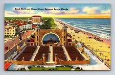 Band Shell and Ocean Front Daytona Beach Florida Linen Postcard picture