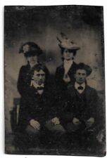 Tintype Photograph Two Couples Wearing Hate Studio Setting picture