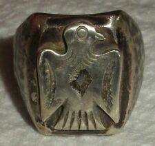 VINTAGE NAVAJO THUNDERBIRD STERLING SILVER RING SIZE 8 1/4 HAMMERED DESIGN vafo picture