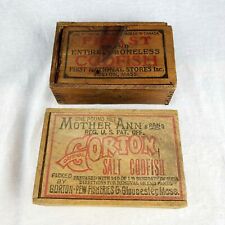 Antique Vintage Wooden Finger Jointed Codfish Boxes Primitive Gorton & Finast picture