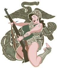 Sexy Military Chick WW II Marine Semper Fi Eagle Tattoos Vinyl Sticker Rare OOP picture