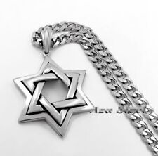 Men's Jewish Star of David Necklace Silver Stainless Steel Pendant Jewelry NEW picture