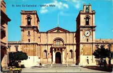Historic St John Co Cathedral Streetview Valletta Malta Chrome WOB Postcard picture