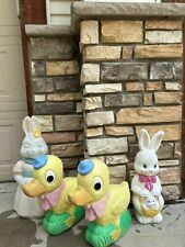 2 Blow Mold Ducks Lighted Union Products Decor Vtg Easter Don Featherstone picture
