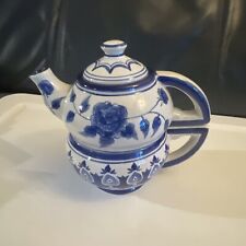 Vintage Ganz Bella Casa Stackable Teapot And Cup 3 Piece Set Cobalt Blue picture