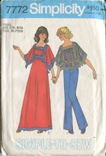 1970s Vtg  Pullover Angel Sleeve Dress or Top Simplicity 7772 Pattern 7/8 9/10 picture
