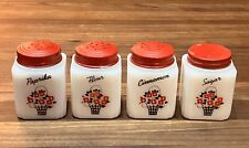 Vintage Set Of Four Tipp Milk glass Spice Shakers, Basket Of Flowers Design picture