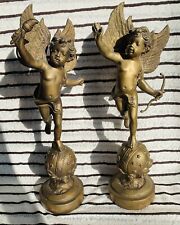 Pair of Antique Bronze Cherub/Cupid Statues By A. Moreau picture