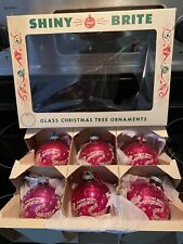 Box of 6 JUMBO Vintage SHINY BRITE Christmas Balls, Stenciled, Glitter Pink picture