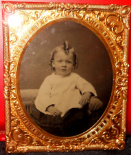 1/6th size Tintype of young boy in brass mat/frame picture