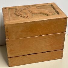 VTG 60'S-70'S HAND CARVED HORSE WOODEN HANDCRAFTED HINGED TRINKET RECIPE BOX picture