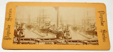 Ships at Dock in New York Harbor Stereoview picture
