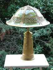 Antique Table Lamp Stain Glass Bell Helmut Pattern 1915s Heavy Light Fixture picture