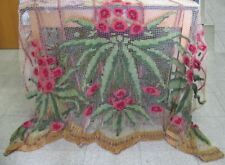 ANTIQUE 19C. HAND KNITTED EMBROIDERED TABLE CLOTH CURTAIN DRAPERY WOOL THREAD picture
