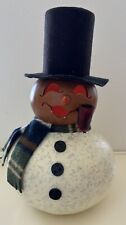 Meadowbrooke Gourd Snowman 11.5” Tall Hand painted Scarf Pipe Lights Up picture