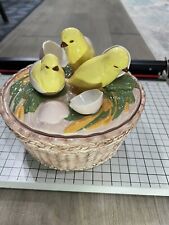 Vintage Hand Painted Hatching Chicks On A Nest Covered Dish Easter Springtime picture