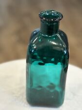 Vintage Teal/ Green Square Glass Bottle/ Decanter Pour Spout Quart Preowned picture