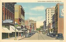 Postcard 1940s Moline Illinois 5th Ave autos trolley looking East Teich 24-6044 picture