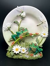 Herco Charming Frogs Dragonflies Daisies Flowers 3-D Plate Statue Figurine 7.5