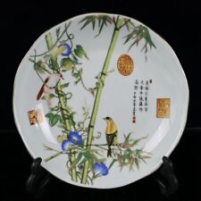 19cm noble decor famille rose porcelain plate hand painting Birds on bamboo picture