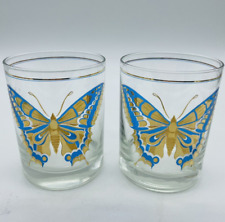 Vintage MCM Culver Lowball Glasses Butterflies Set of 2 picture