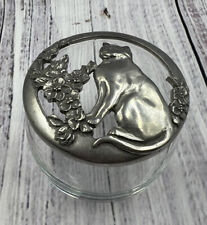 Vintage Seagull Pewter Cat Trinket Dish Potpourri Bowl Catch All Glass Base 1988 picture
