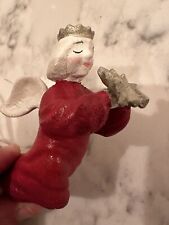 Henning Norway Hand Carved Christmas Angel Small Red 4 Inches picture