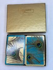 Vtg Caspari Peacock Feather Playing Cards Double Feathers Deck Gold Box picture