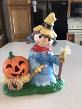 Vtg 1980’s Ceramic Scarecrow W/Jack O Lantern Pumpkin Figurine Halloween 11” picture