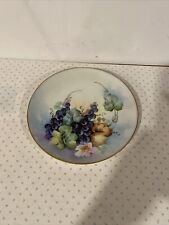 Antique Hand Painted NIPPON Plate w Pink Flower & Purple Grapes 8.25” picture