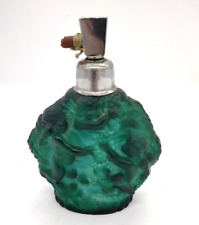 Antique CZECH/BOHEMIAN Art Deco Malachite Glass Perfume Bottle with Cherubs picture