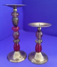 Vintage Set of 2 Zodax Metal and Glass Pillar Candle Holders India SALE picture