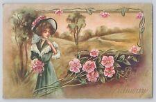 Postcard Bright Be Life's Pathway Lady Bonnet Flowers Winsch Back Schmucker picture