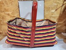 Vintage 1950's Red Yellow FOLD-AWAY Fabric + Metal Frame Shopping Picnic BASKET picture