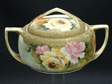 ANTIQUE c.1891 JAPANESE NIPPON MAPLE LEAF HAND PAINTED GILDED ROSE SUGAR CUP picture