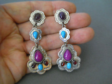 COLORFUL Native American MultiStone Sterling Silver Stamped Post Earrings 3