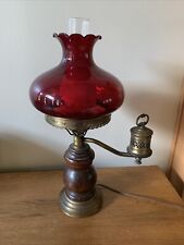Vintage Victorian Glass Ruby Red Amberina Shade Bronze Base Student Lamp Flaw picture