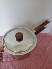 3 Pieces:  Vintage Cuisinart  Stainless 2Qt. Steel Pans  w/ Teak Wood Handles picture