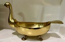 Vintage Solid Brass Duck Bowl Planter Footed Abstract Art MCM 15