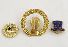 Lot of 3 Eastern Star  Masonic Pins - 1 gold filled & Demolay hats off & 30 year picture