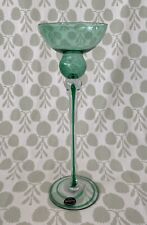 Jozefina Krosno Poland Glass Tall Green Clear 13.5” Candle Holder Handblown picture