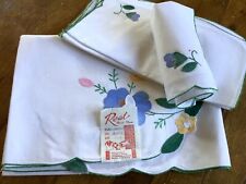 Vintage Retro Set of White Cotton Tablecloth + 4 Napkins Handmade picture