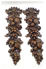 Vintage Pair 1966 Syroco Fruit Nut Berry Bow Wall Hanging Decor 16” x 5