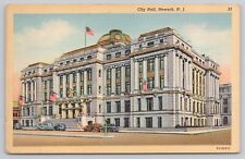 postcard City Hall Newark NJ American Flags Old Cars picture